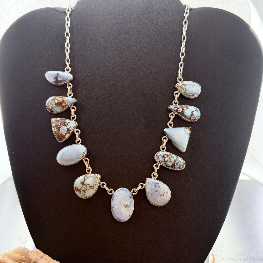 Sterling Southwestern Style Multi Shape Golden Hill Turquoise Necklace For Women